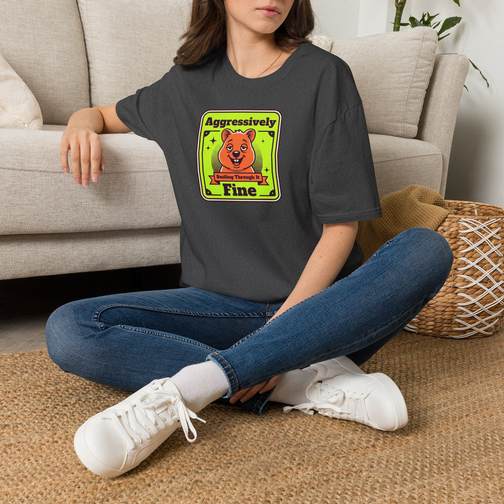 Funny Bear T-Shirt | Aggressively Smiling Fine Retro Neon Graphic Tee | Bear Lover Sarcastic Gift