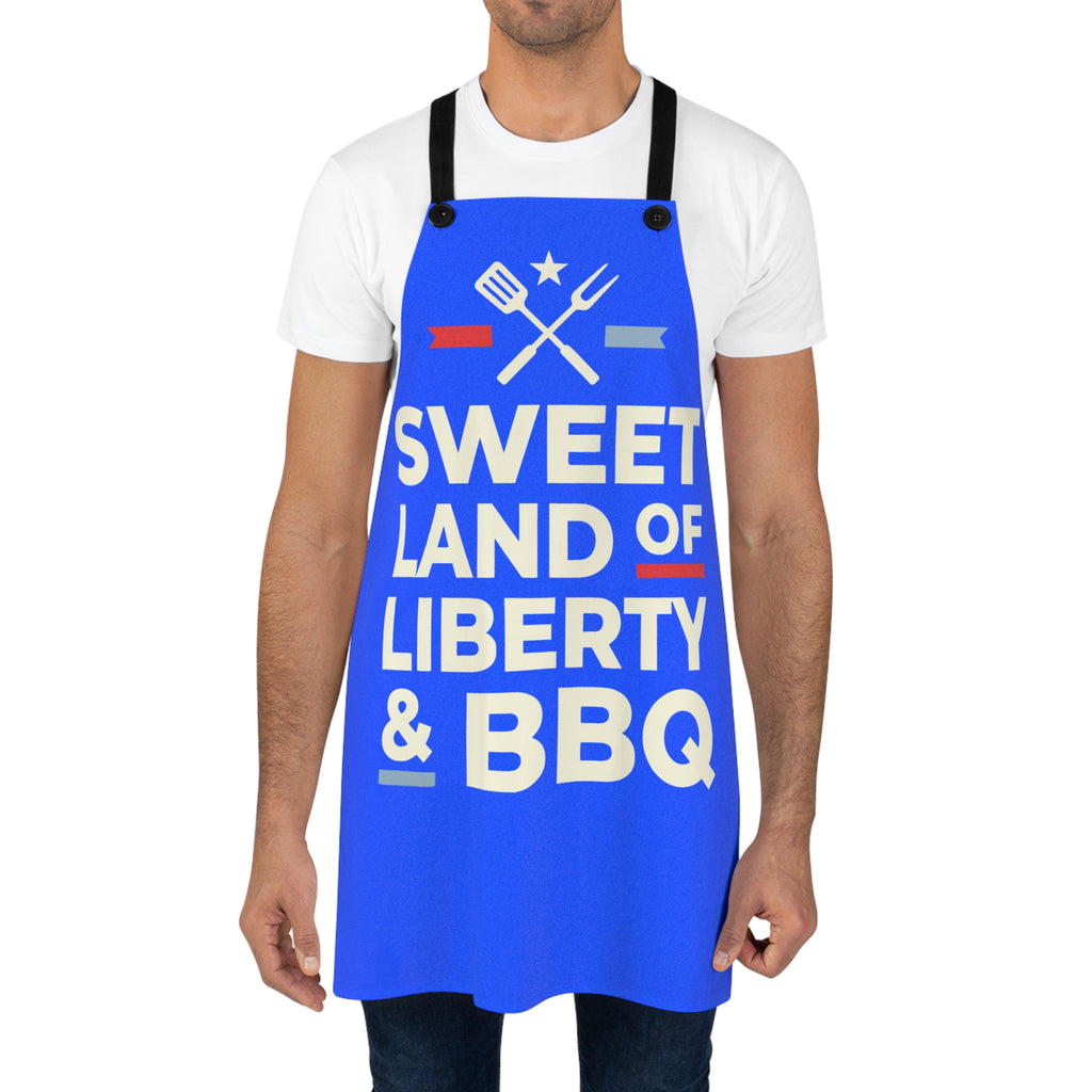 Sweet Land of Liberty BBQ Apron | Patriotic Grilling Kitchen Apron | Fourth of July Cooking Apron | USA Blue Gift Apron