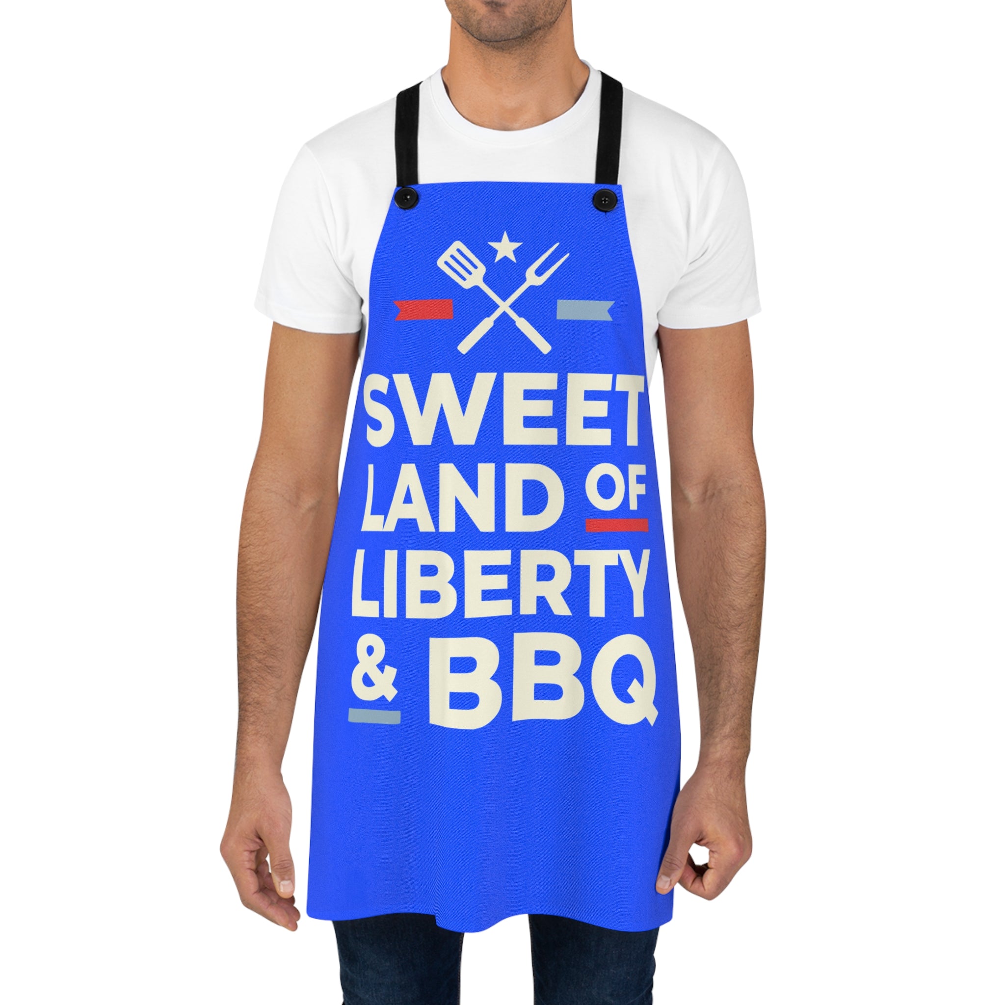 Sweet Land of Liberty BBQ Apron | Patriotic Grilling Kitchen Apron | Fourth of July Cooking Apron | USA Blue Gift Apron