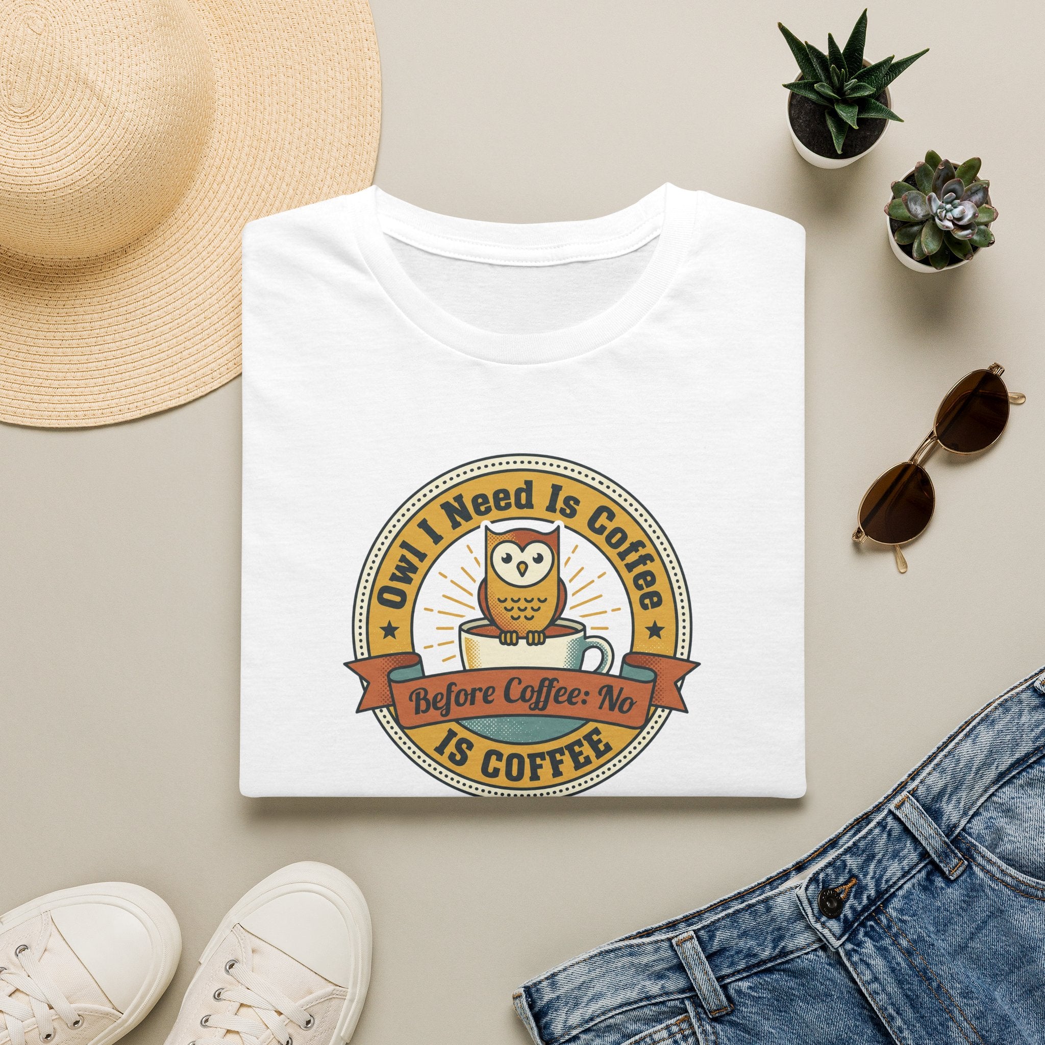 Owl I Need Is Coffee T-Shirt | Cute Coffee Owl Vintage Badge