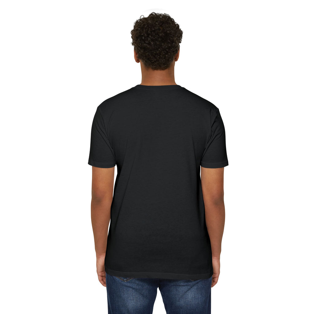 Black crewneck T-shirt, short sleeves, plain back