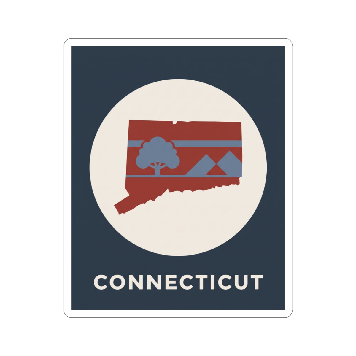 Connecticut state map sticker with retro design and 'CONNECTICUT' text