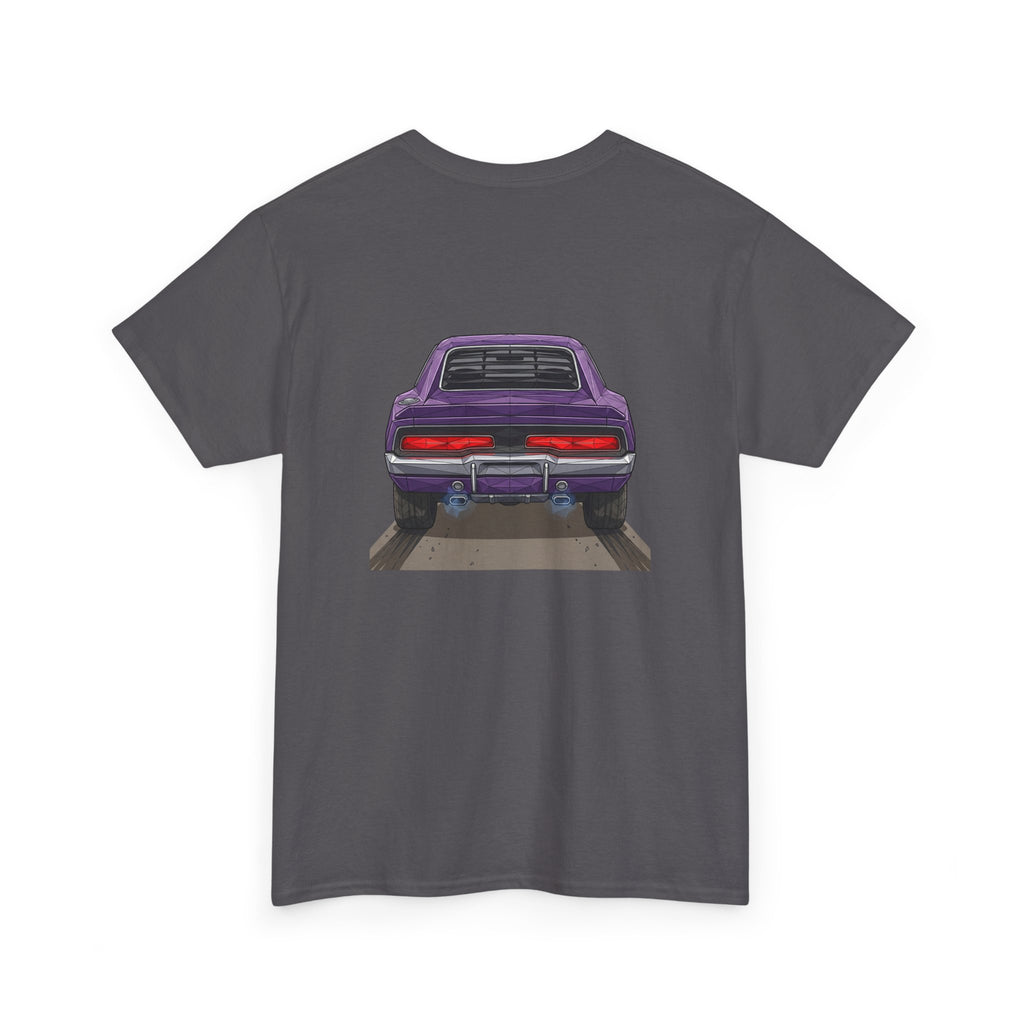 Retro Purple Muscle Car Tee | Front and Back Car Illustration