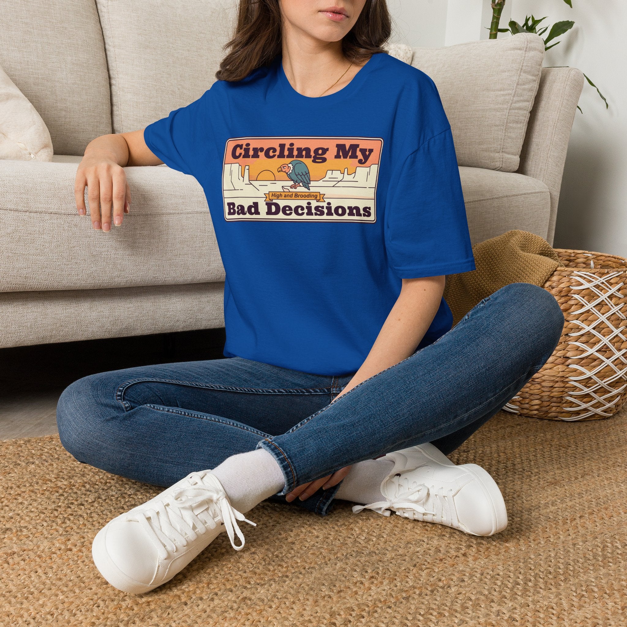 Funny Vulture T-Shirt | Circling My Bad Decisions Retro Desert Graphic Tee | Sarcastic Gift