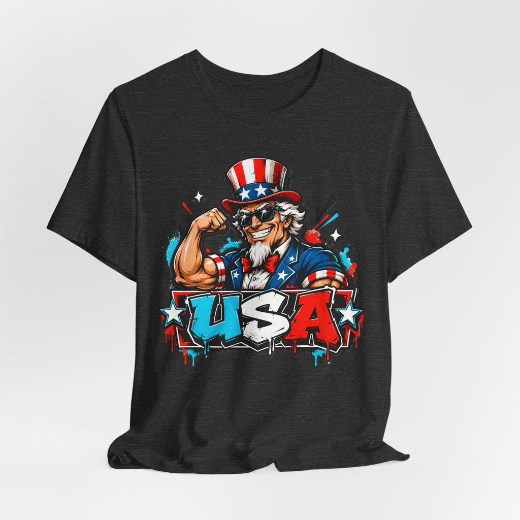 Patriotic Uncle Sam Muscle USA T-Shirt | 4th of July American Flag Graphic Tee