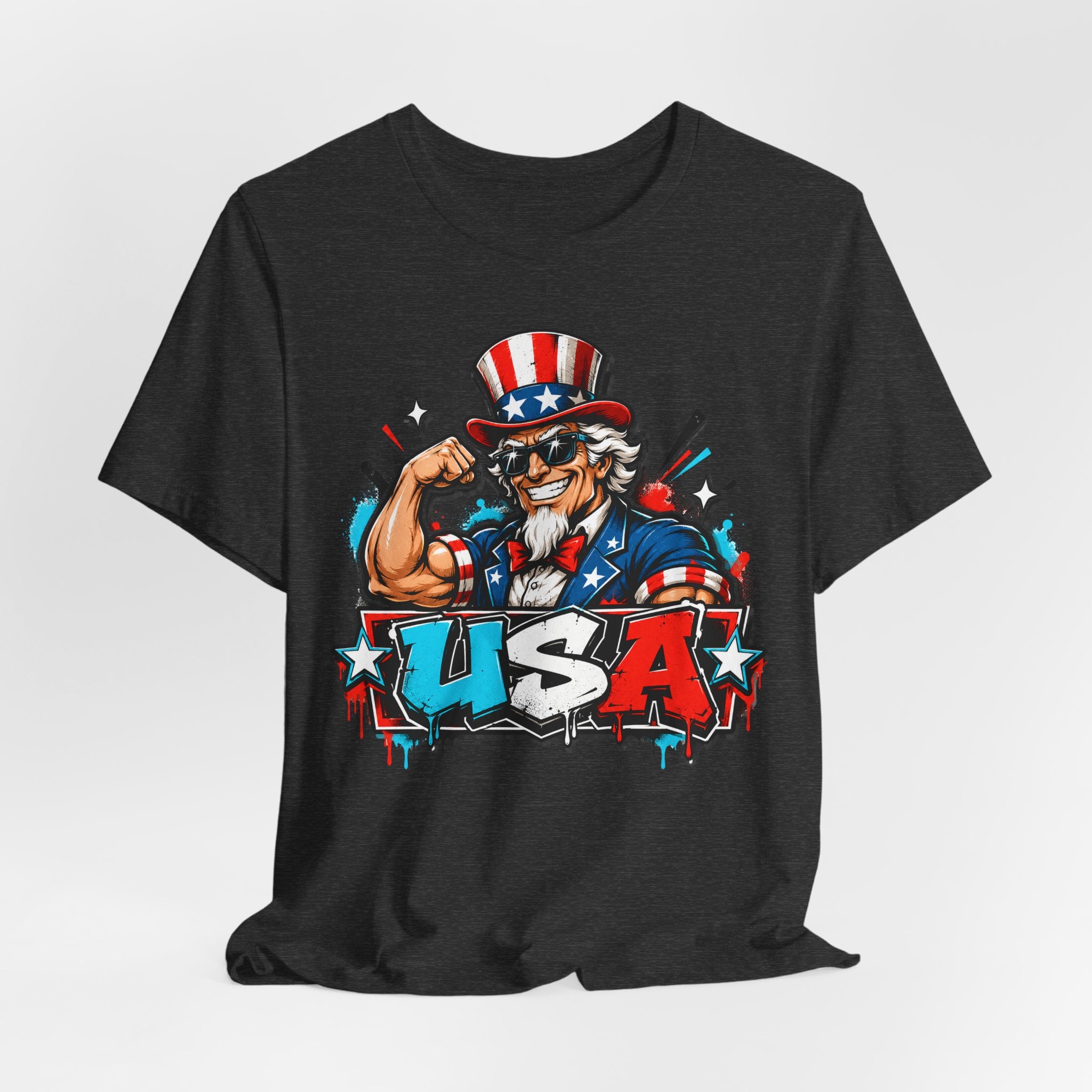 Patriotic Uncle Sam Muscle USA T-Shirt | 4th of July American Flag Graphic Tee