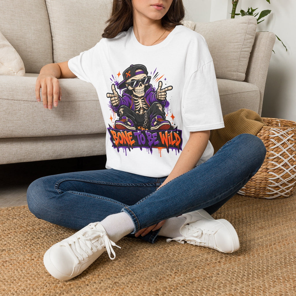 Bone To Be Wild Skeleton DJ T-Shirt | Halloween Skull Graphic Tee | Spooky Music Lover Shirt | Funny Skeleton Gift | Halloween Tee