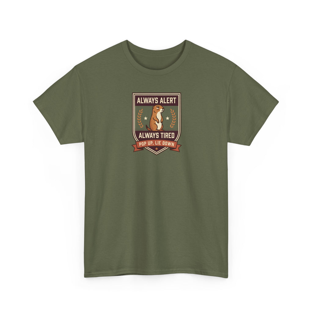 Always Alert Always Tired Badge Tee | Funny Sleepy Squirrel Shirt