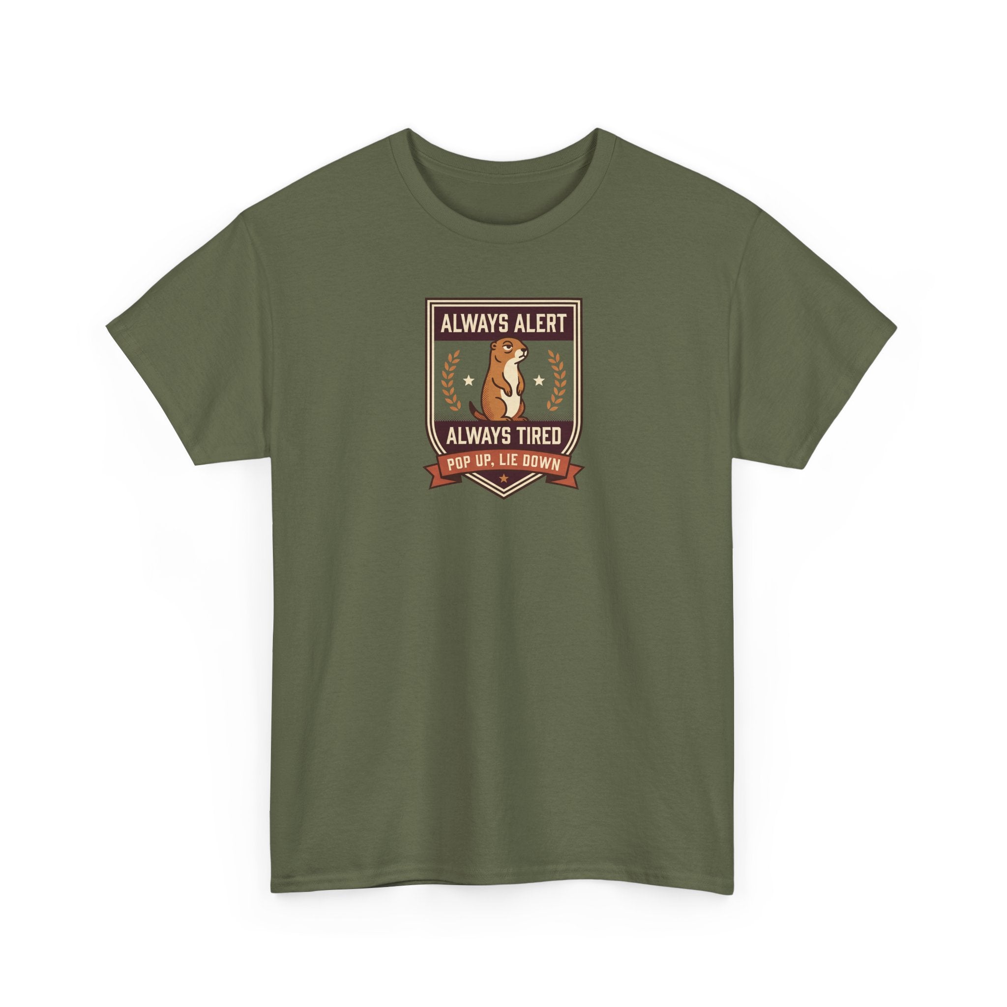 Always Alert Always Tired Badge Tee | Funny Sleepy Squirrel Shirt
