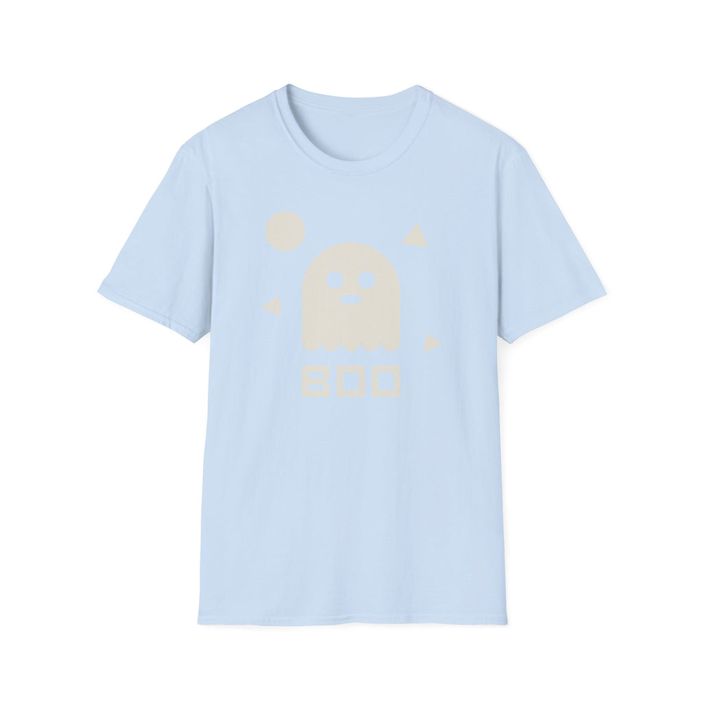 Unisex light blue T-shirt with faded ghost and BOO graphic
