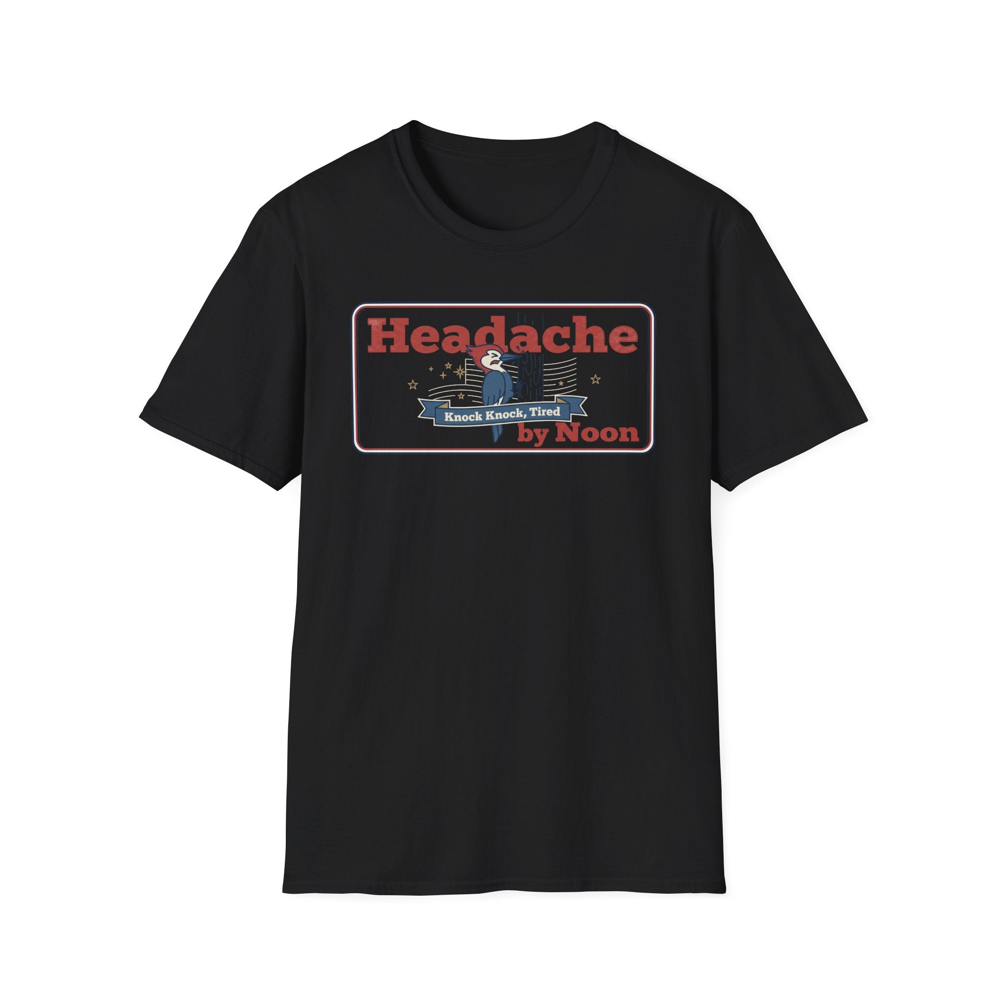 Funny Headache T-Shirt | Knock Knock Tired by Noon Retro Graphic Tee | Sarcastic Humor Gift
