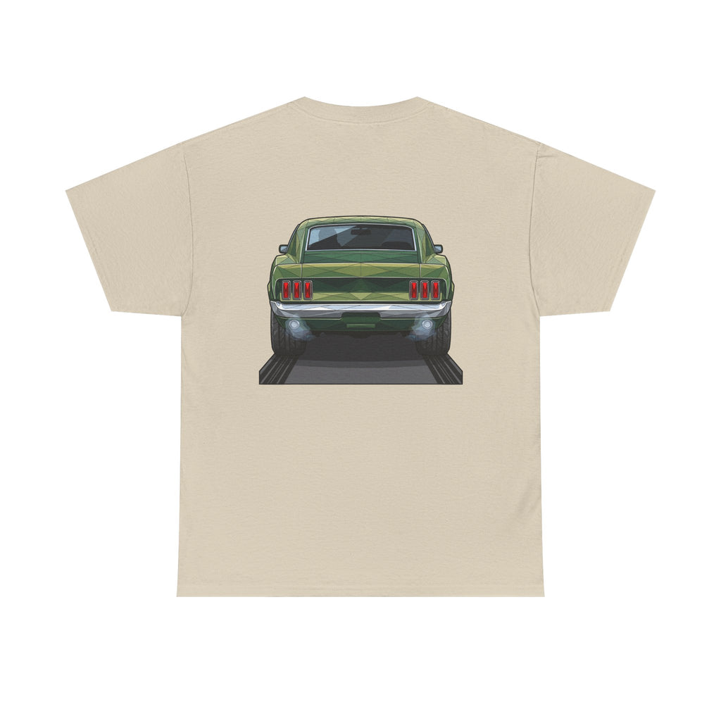 Green Classic Muscle Car T-Shirt | Vintage Mustang Front Back Illustration