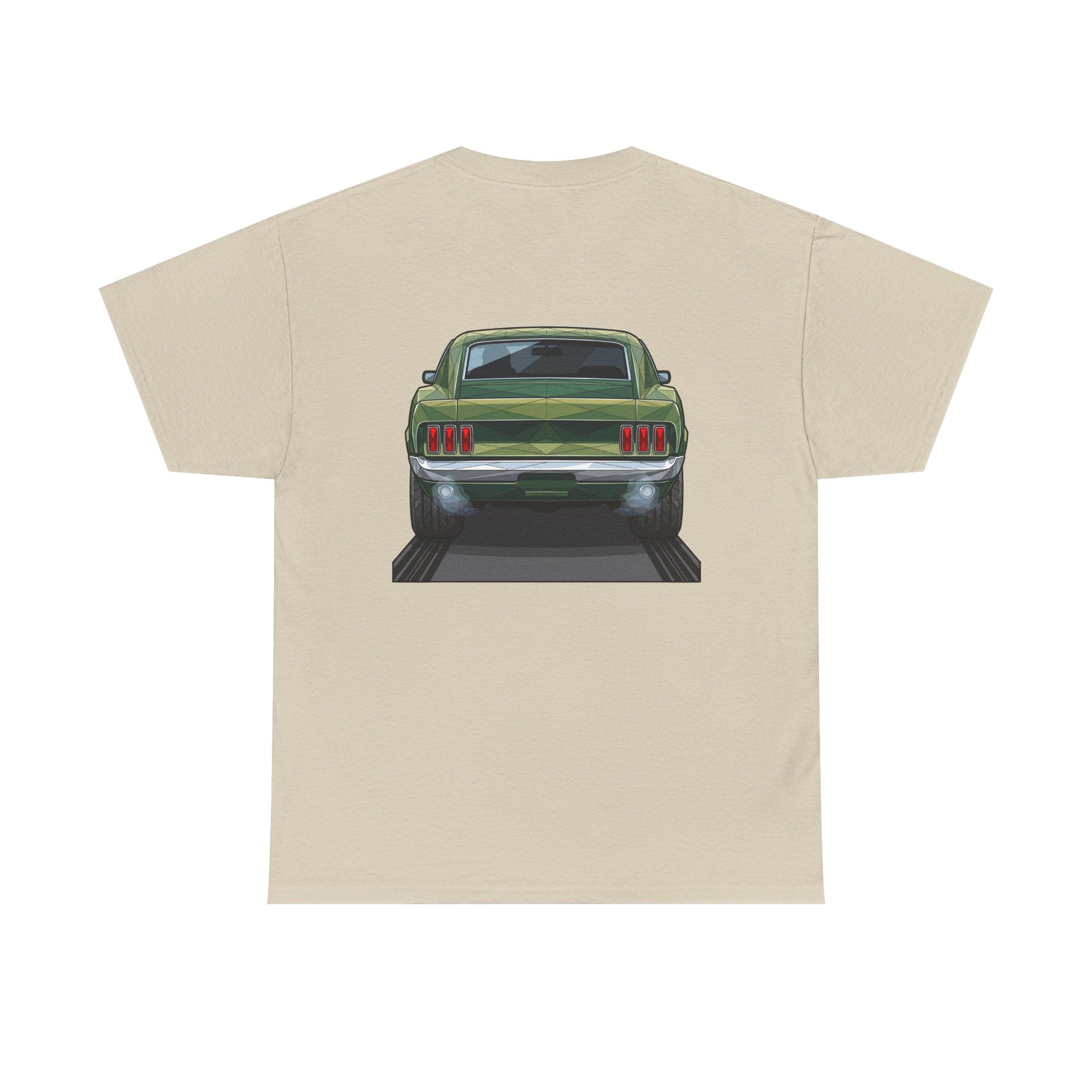 Green Classic Muscle Car T-Shirt | Vintage Mustang Front Back Illustration