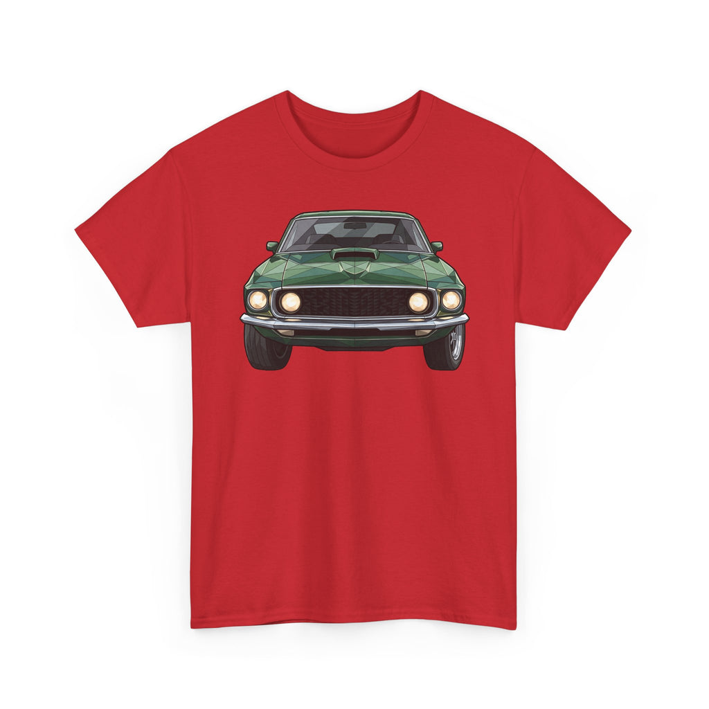 Green Classic Muscle Car T-Shirt | Vintage Mustang Front Back Illustration