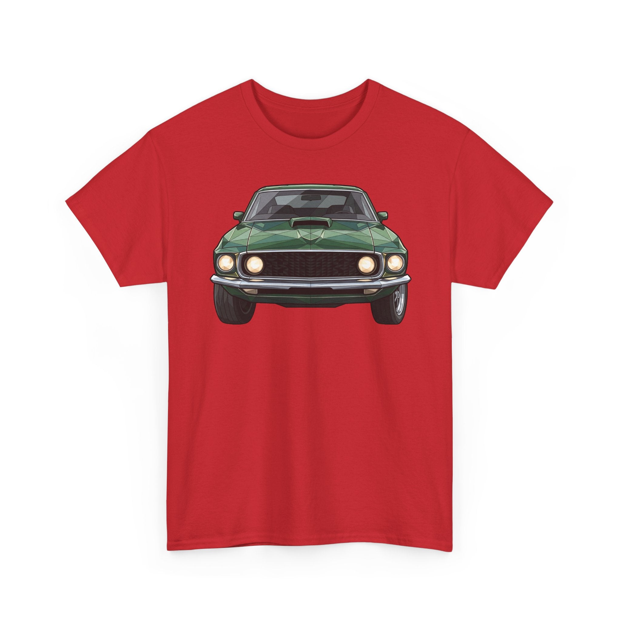 Green Classic Muscle Car T-Shirt | Vintage Mustang Front Back Illustration