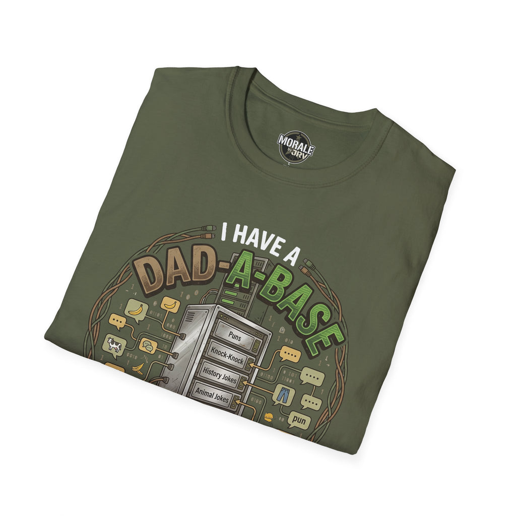 Military green Dad-abase joke print T-shirt, crew neck