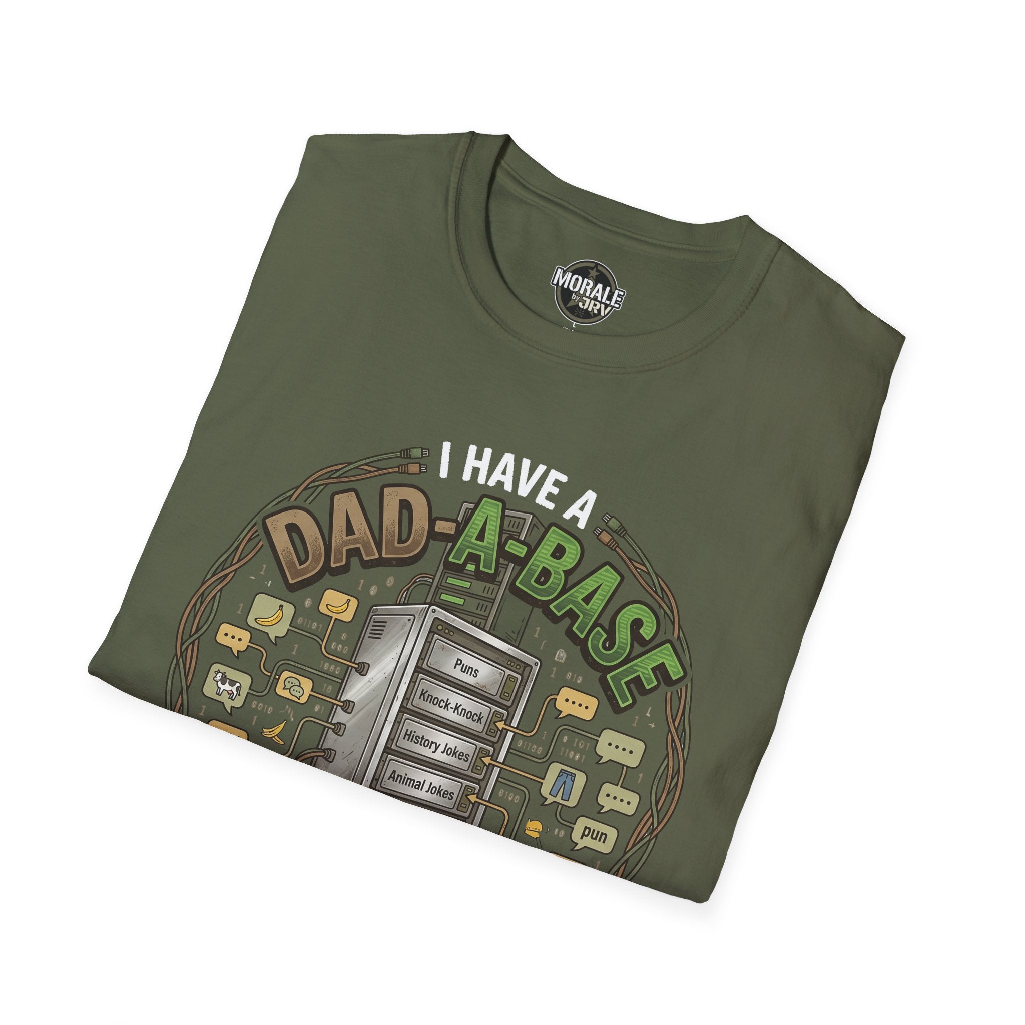 Military green Dad-abase joke print T-shirt, crew neck