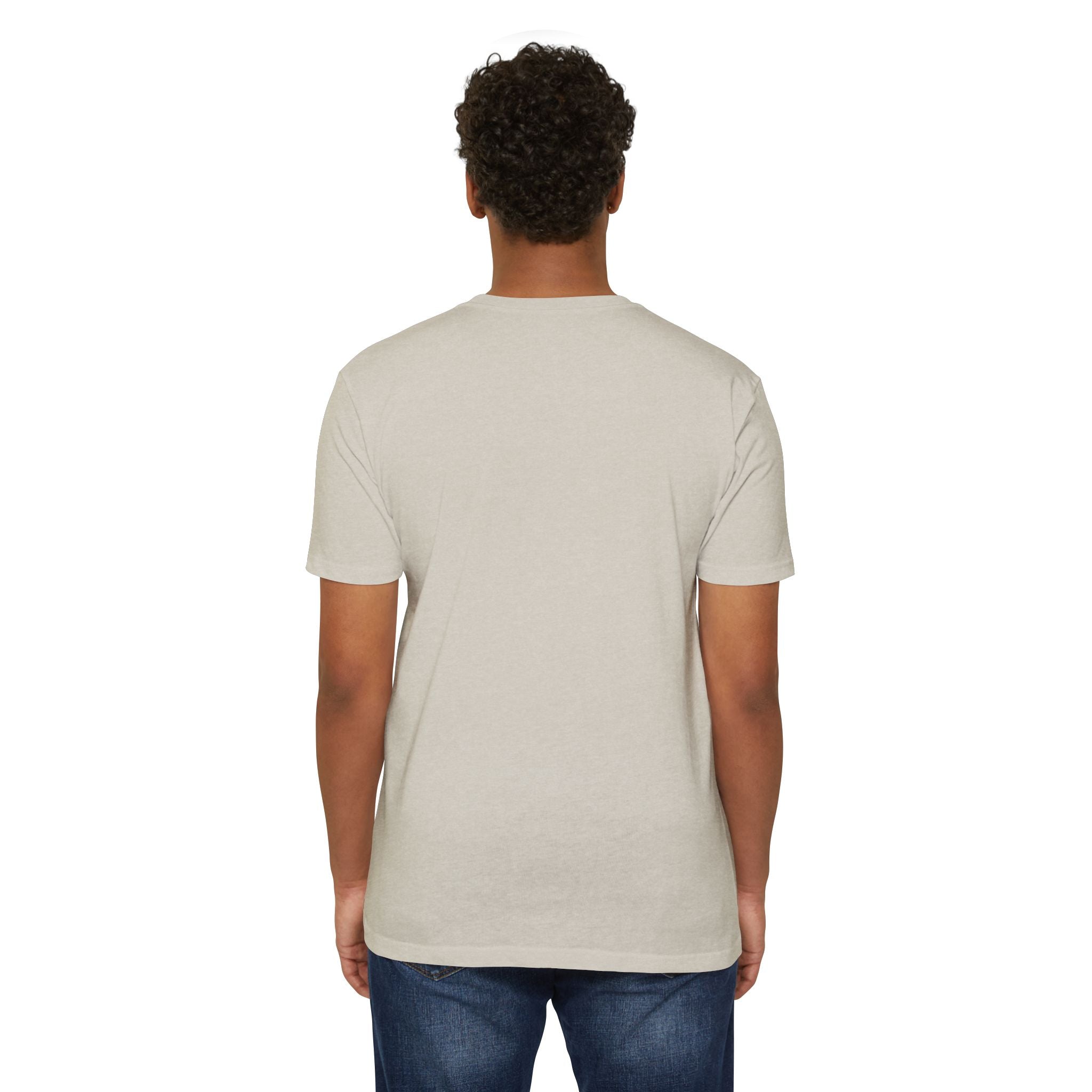 Men's plain light beige t-shirt, back view