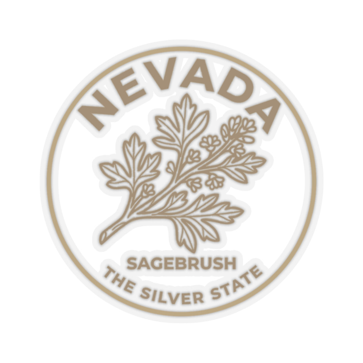 Circular Nevada transparent vinyl decal featuring sagebrush and 'The Silver State' lettering
