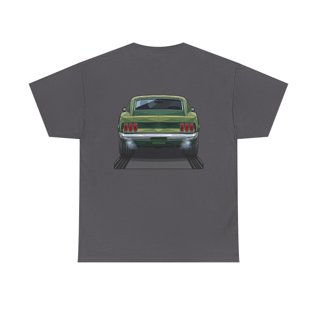 Green Classic Muscle Car T-Shirt | Vintage Mustang Front Back Illustration