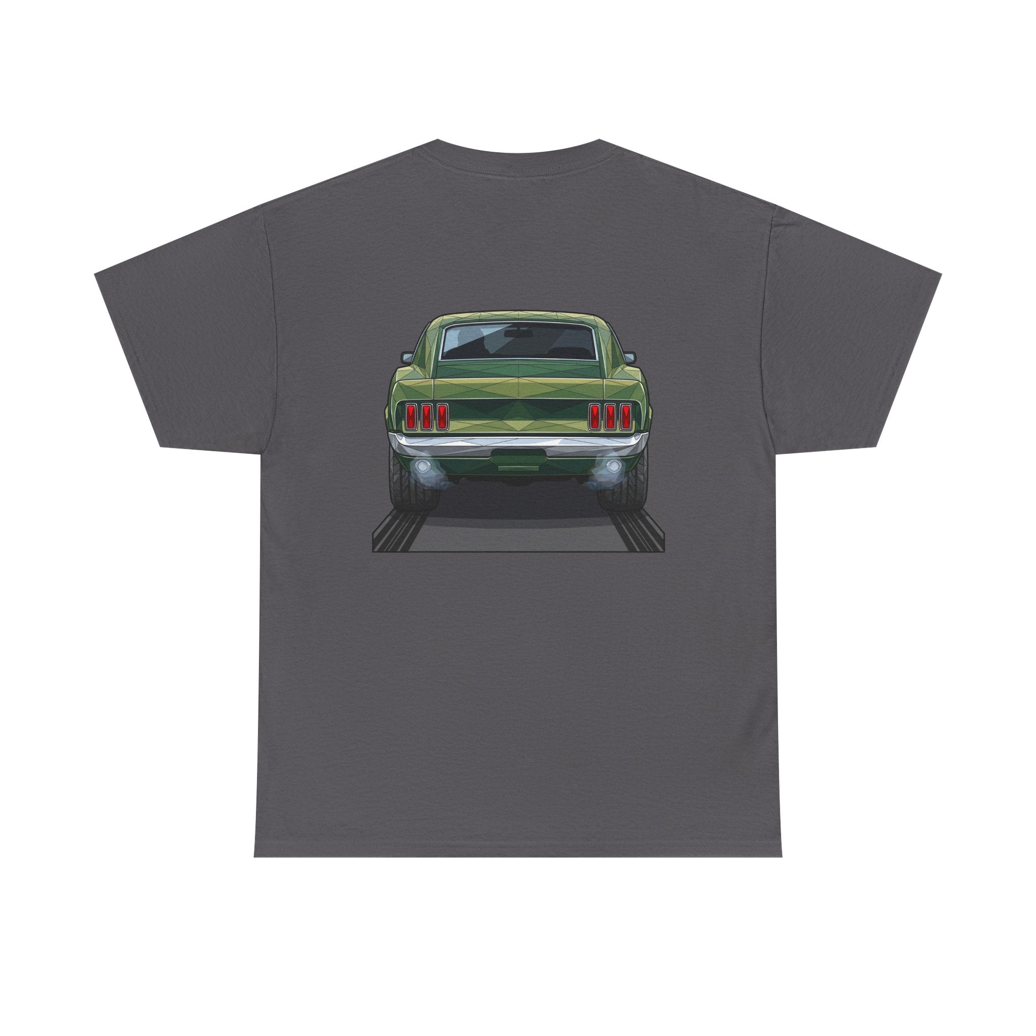 Green Classic Muscle Car T-Shirt | Vintage Mustang Front Back Illustration