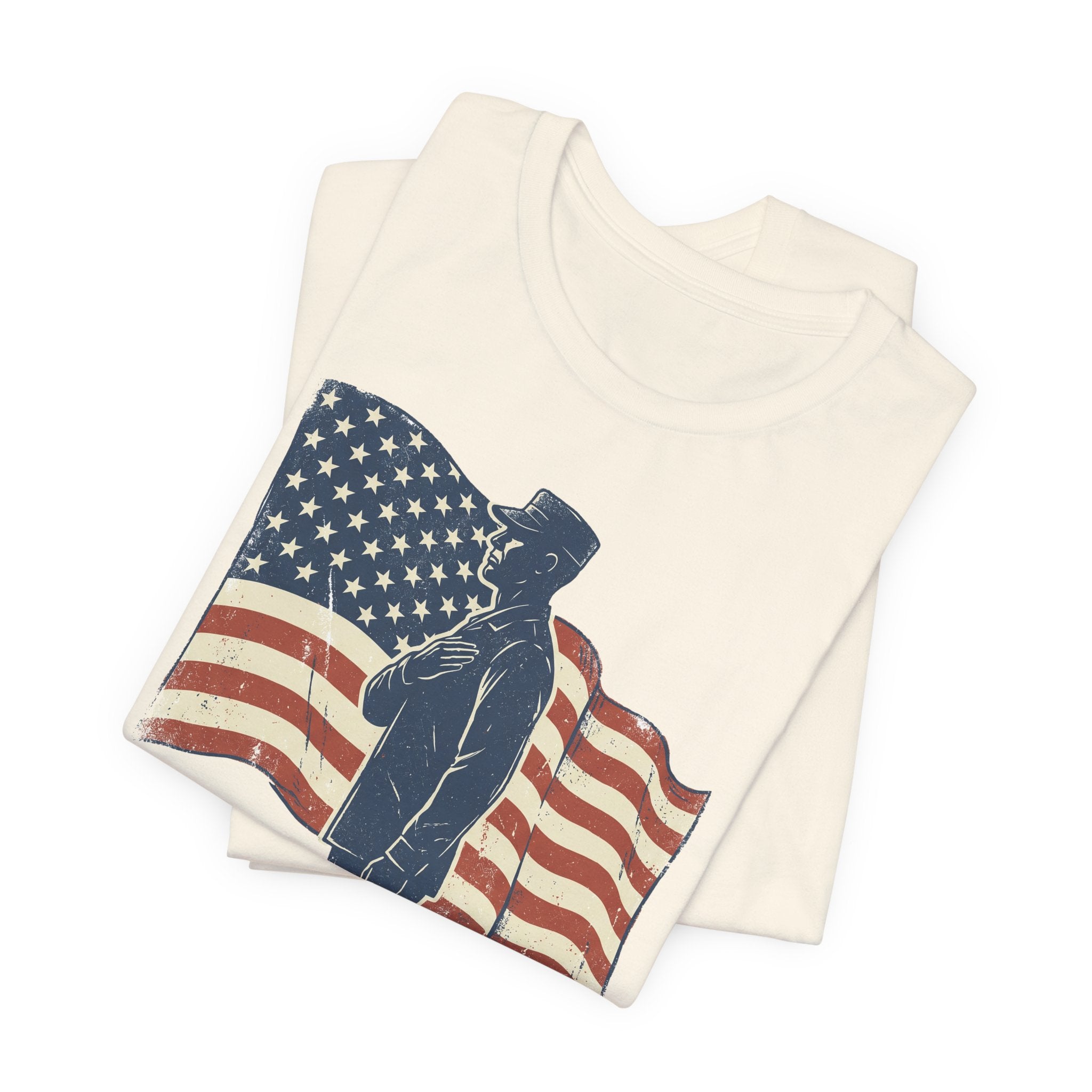 Saluting Soldier with American Flag T-Shirt | Patriotic Military Tee