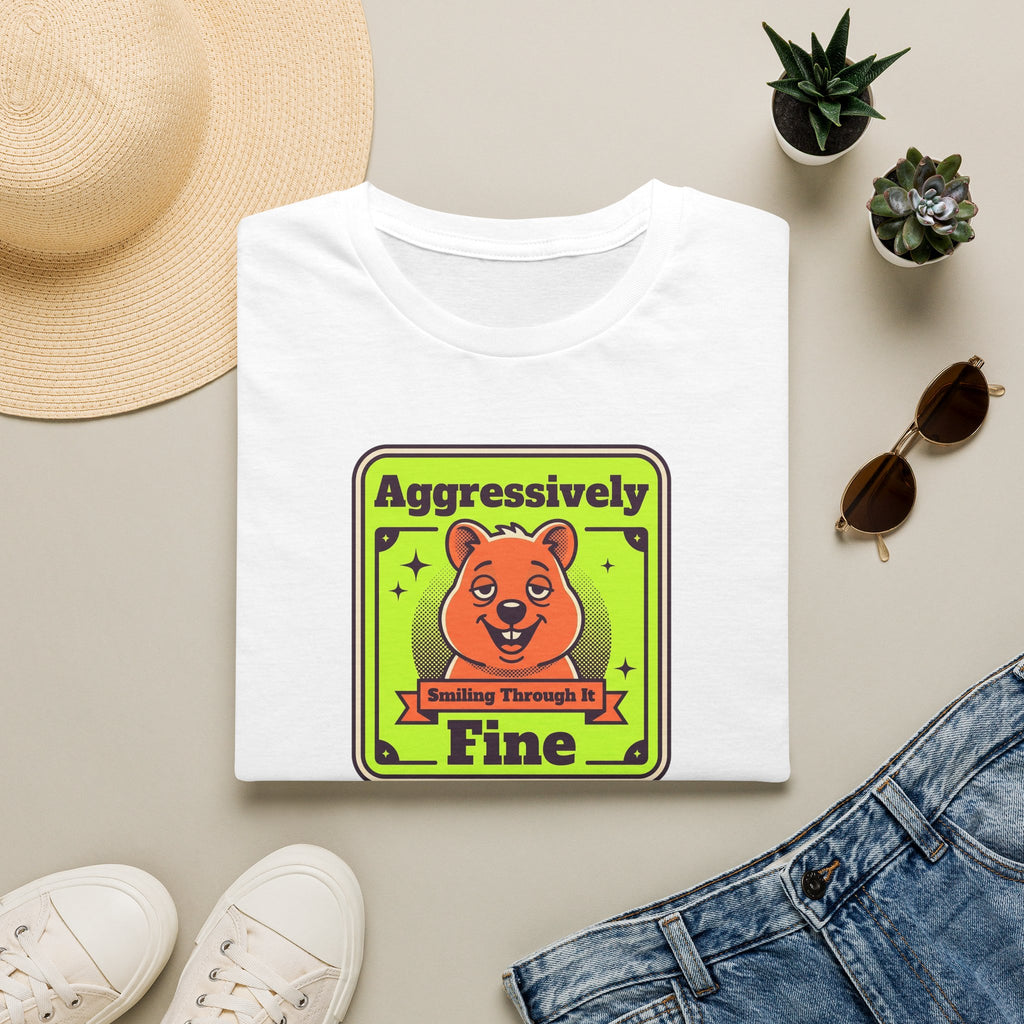 Funny Bear T-Shirt | Aggressively Smiling Fine Retro Neon Graphic Tee | Bear Lover Sarcastic Gift