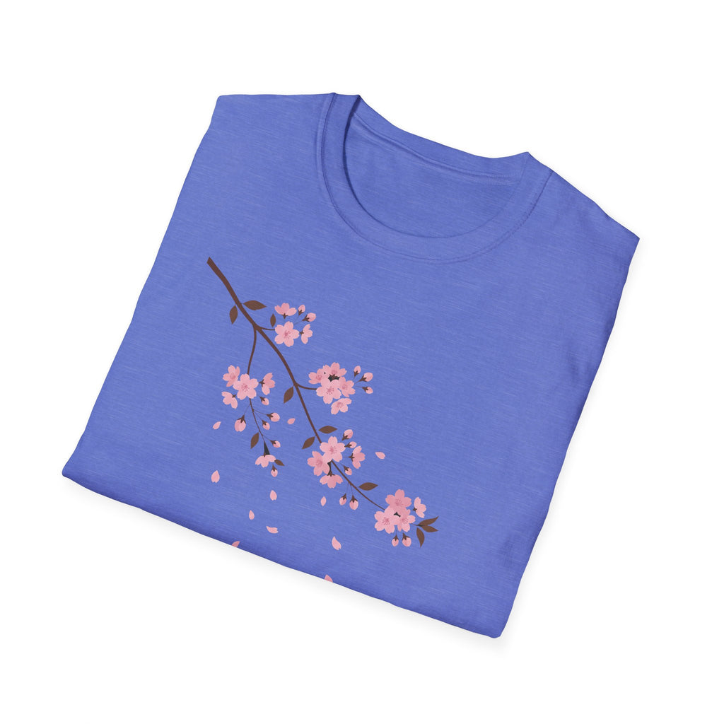 Cherry Blossom Branch T-Shirt (lila-blau) mit rosafarbenem Kirschblütenzweig-Print