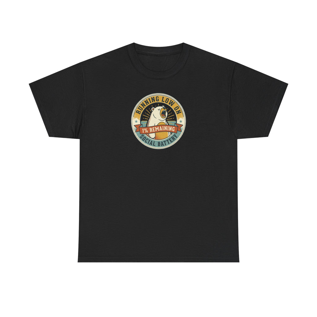 Running Low on Social Battery T-Shirt | Funny Introvert Bear Graphic Tee