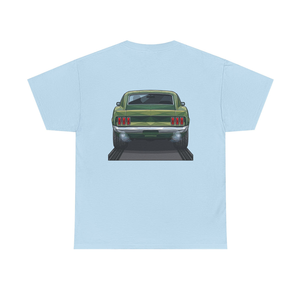 Green Classic Muscle Car T-Shirt | Vintage Mustang Front Back Illustration
