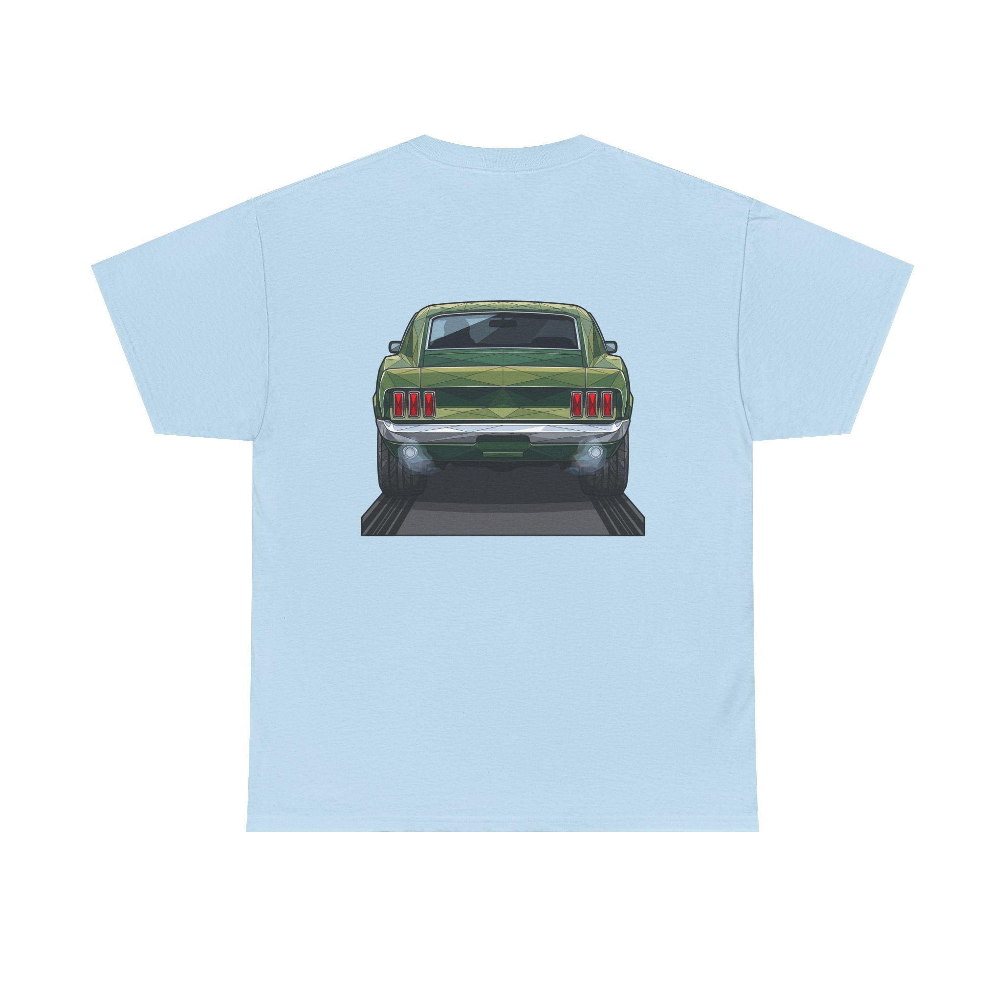 Green Classic Muscle Car T-Shirt | Vintage Mustang Front Back Illustration