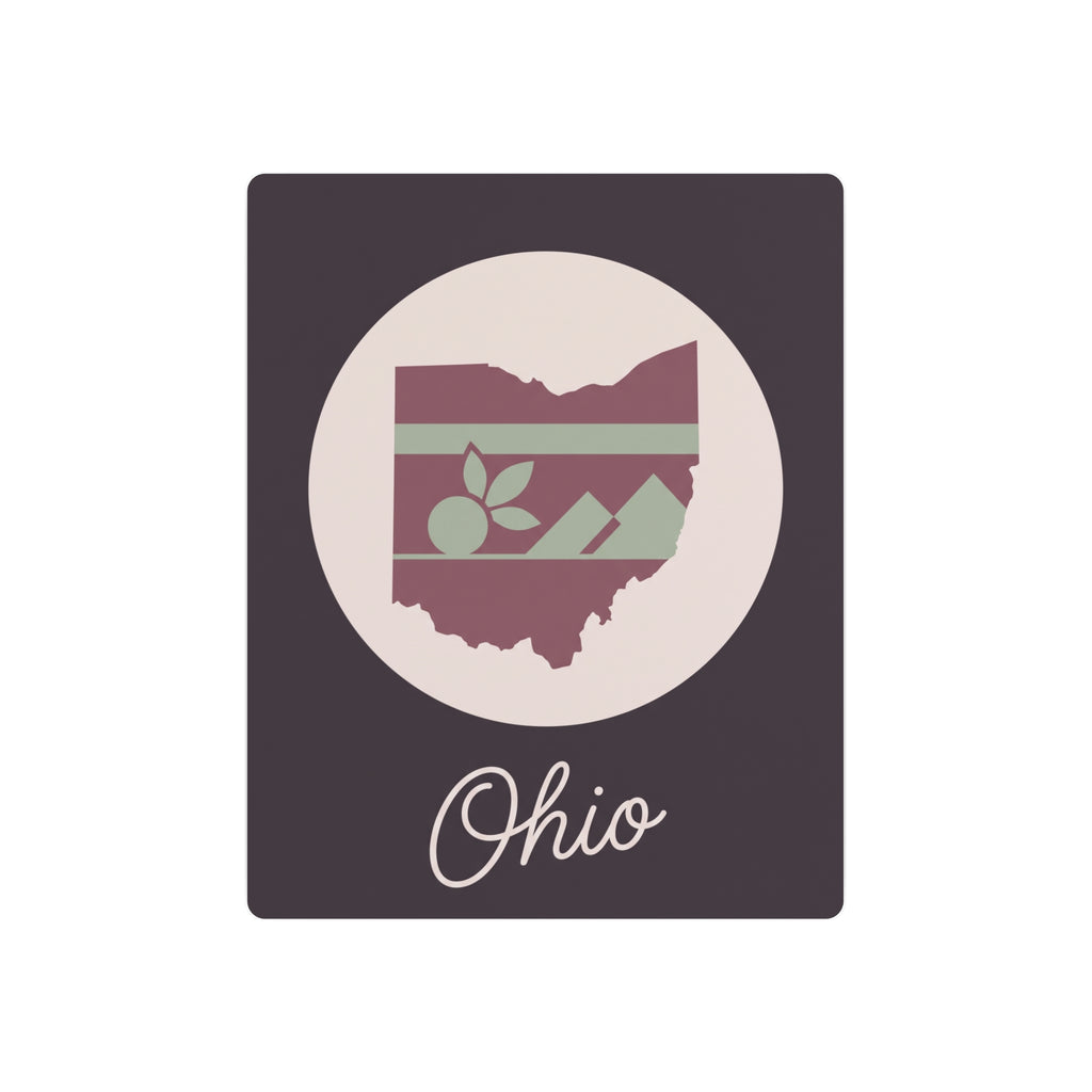 Mauve square metal wall art with Ohio state emblem and cursive 'Ohio' text