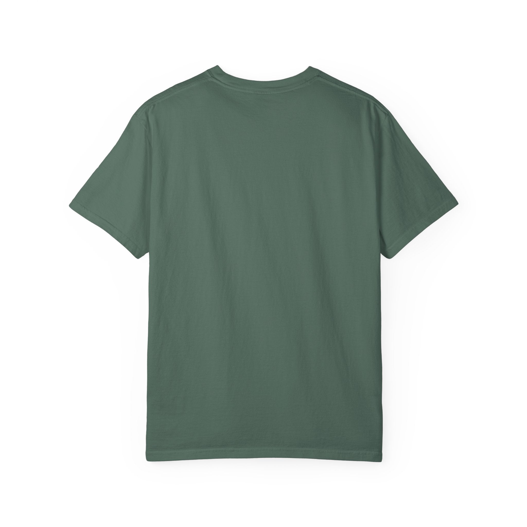 Green crewneck T-shirt, plain back view.