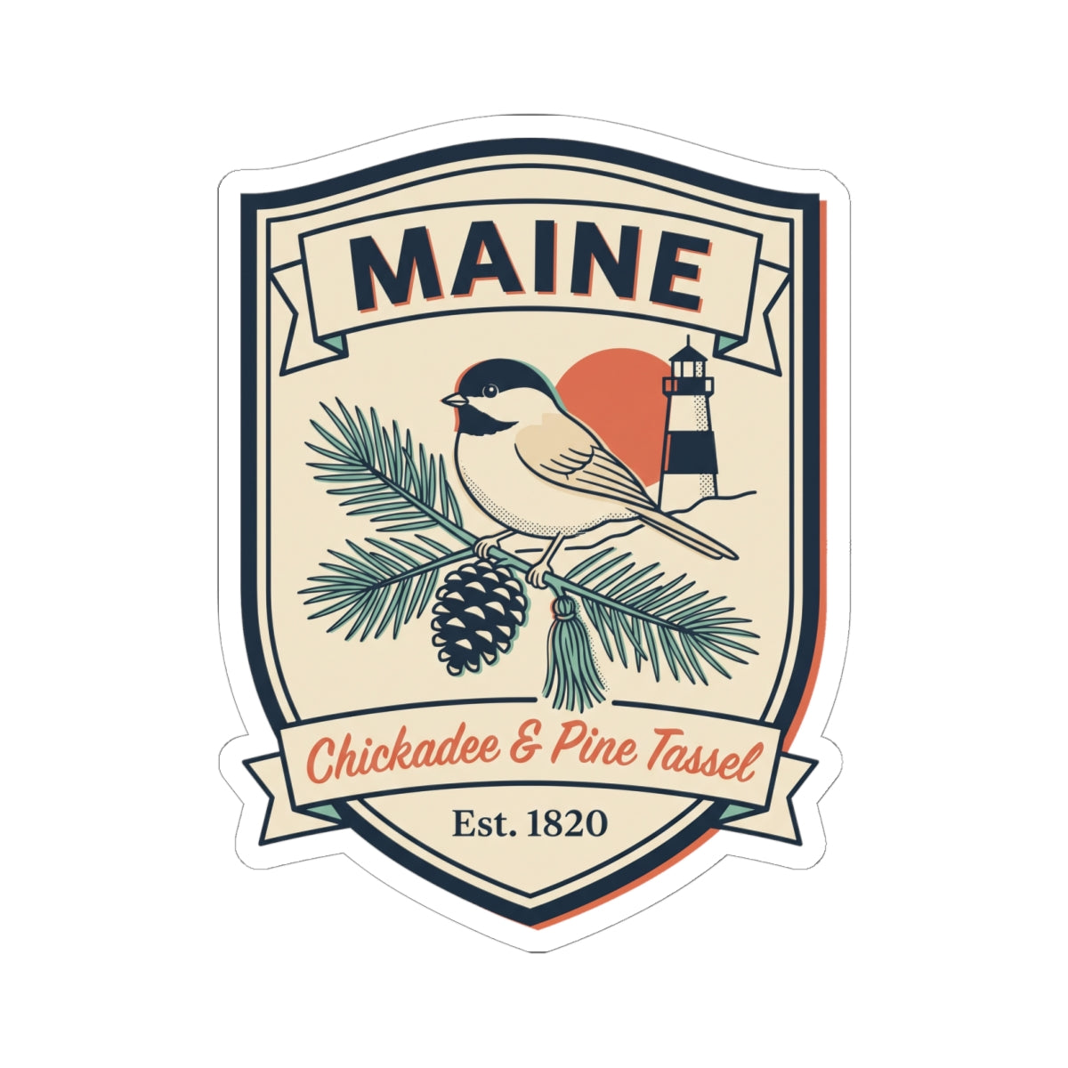 Maine decorative kiss-cut vinyl sticker featuring “Est. 1820” seal
