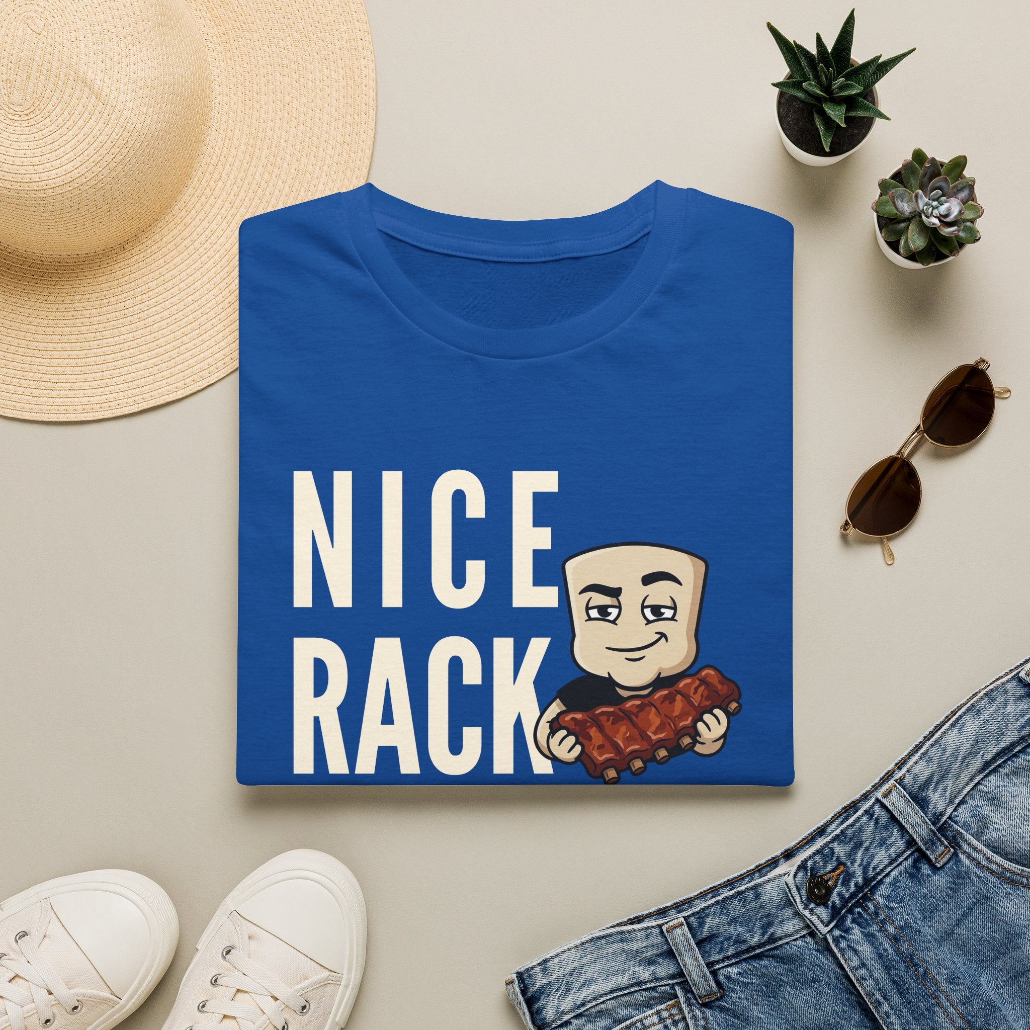 Nice Rack T-Shirt | Funny BBQ Ribs Grilling Tee | Cookout Humor Food Pun Gift