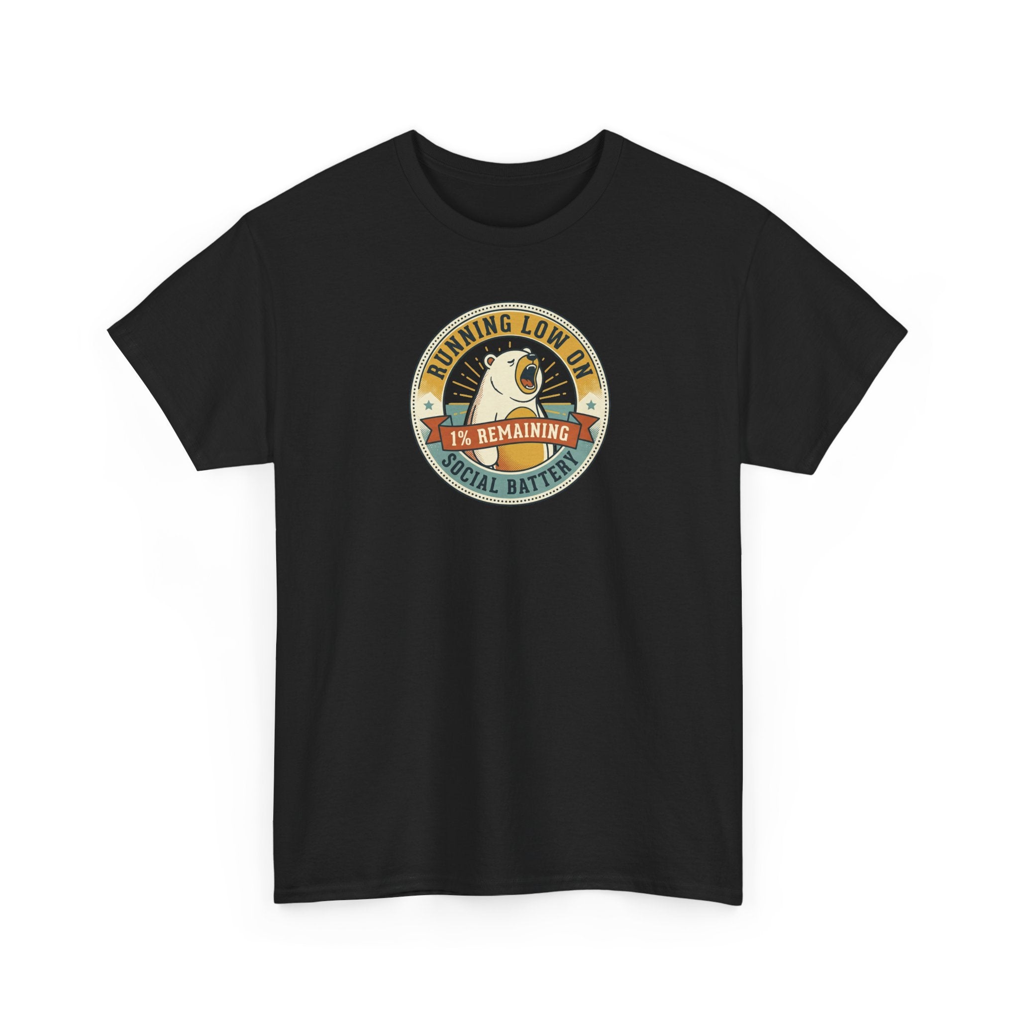 Running Low on Social Battery T-Shirt | Funny Introvert Bear Graphic Tee