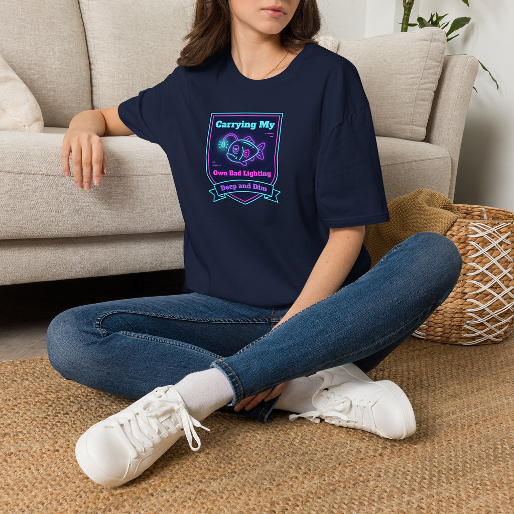 Funny Anglerfish T-Shirt | Carrying My Own Bad Lighting Deep Sea Neon Graphic Tee | Ocean Gift