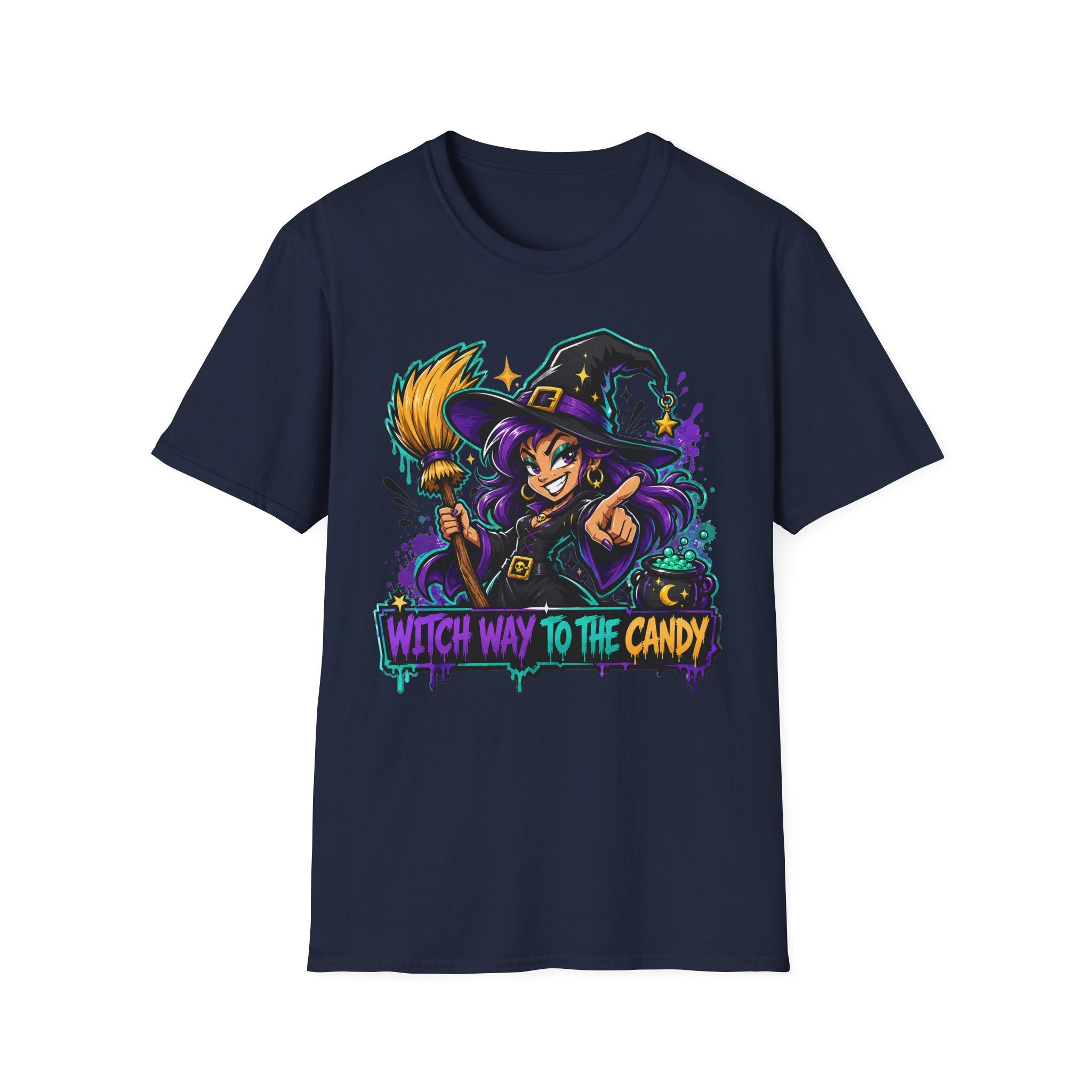 Witch Way To The Candy T-Shirt | Funny Halloween Witch Graphic Tee | Spooky Season Gift | Trick or Treat Shirt