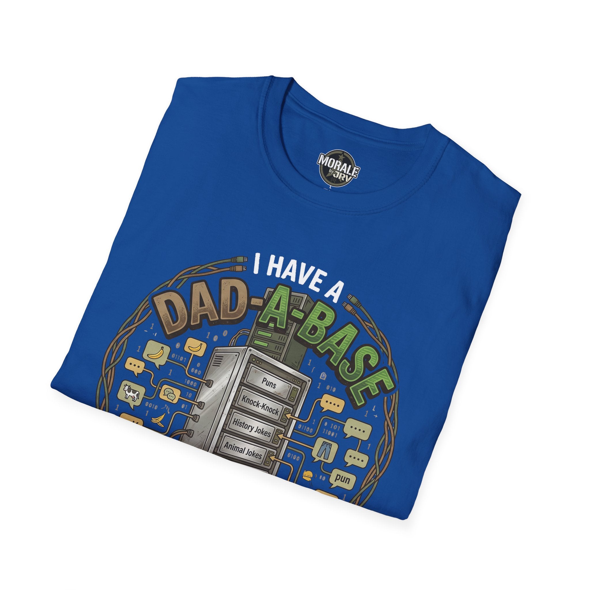 Royal blue Dad-abase joke print T-shirt, crew neck