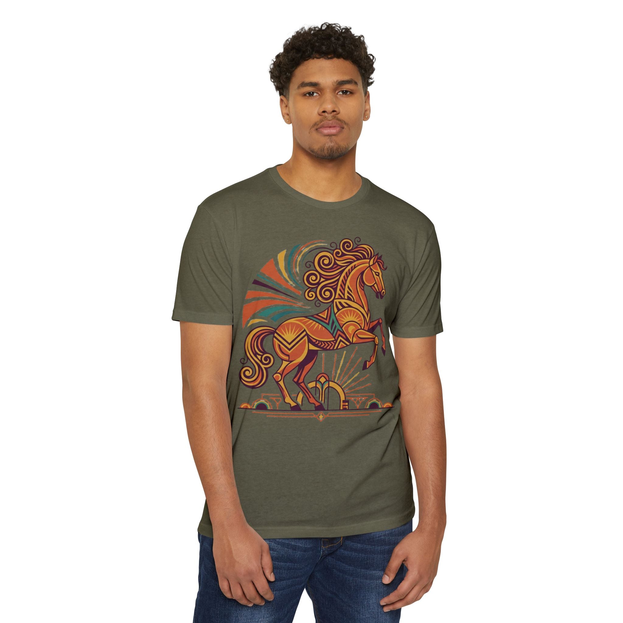 Horse T-Shirt Boho Prancing Horse Sunburst Illustration Graphic Tee Nature Lover Gift Unisex