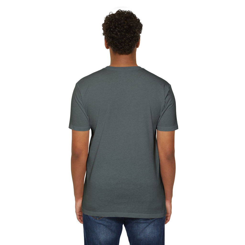 Charcoal blue jet graffiti t-shirt, plain back view.