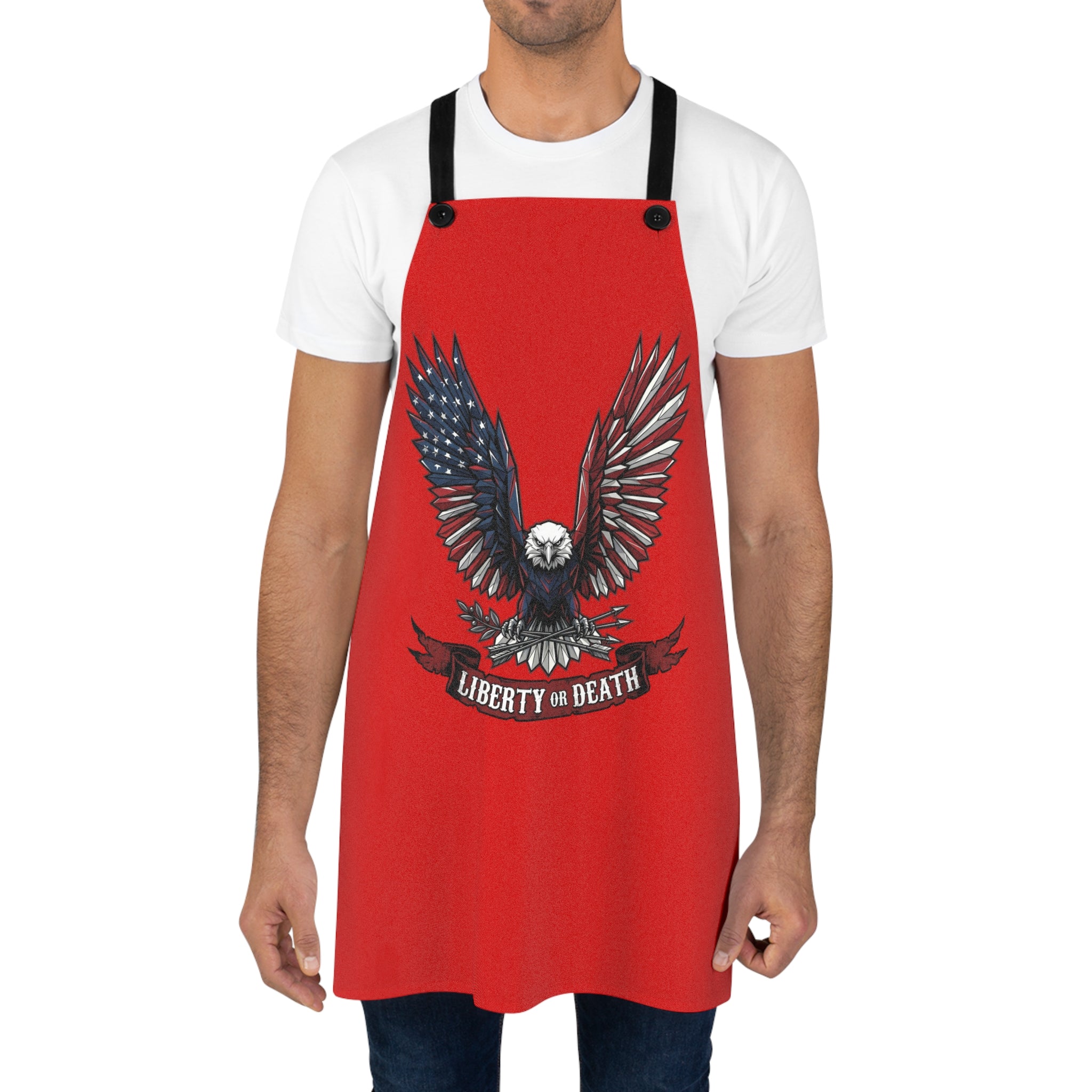 Liberty or Death Eagle Apron | Patriotic American Flag Grilling Apron | Bold USA Kitchen Apron | Red Cooking Gift Apron