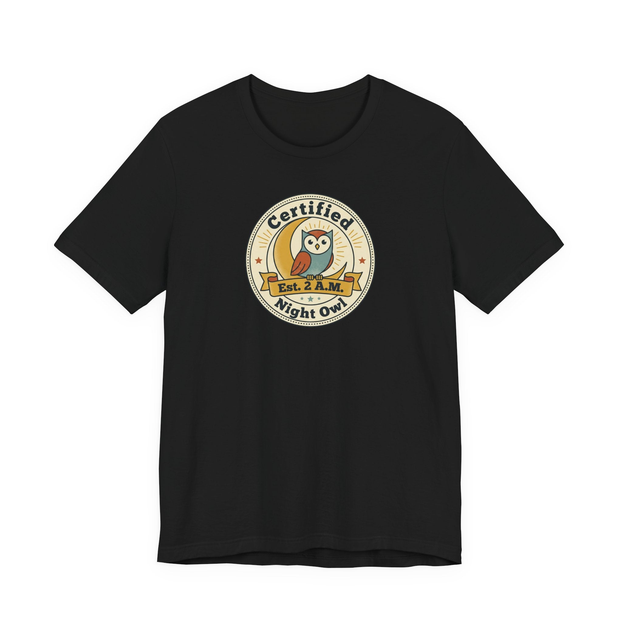 Certified Night Owl owl badge T-Shirt | 2 AM est. graphic tee