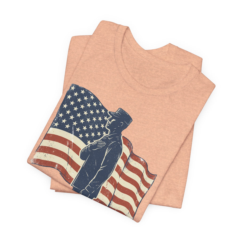 Saluting Soldier with American Flag T-Shirt | Patriotic Military Tee