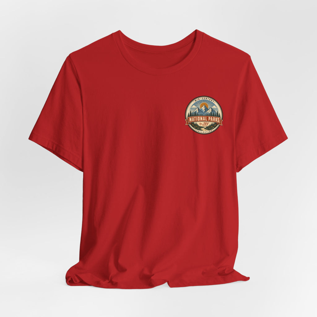 Grand Canyon souvenir T-shirt, red with small circular National Park logo on chest