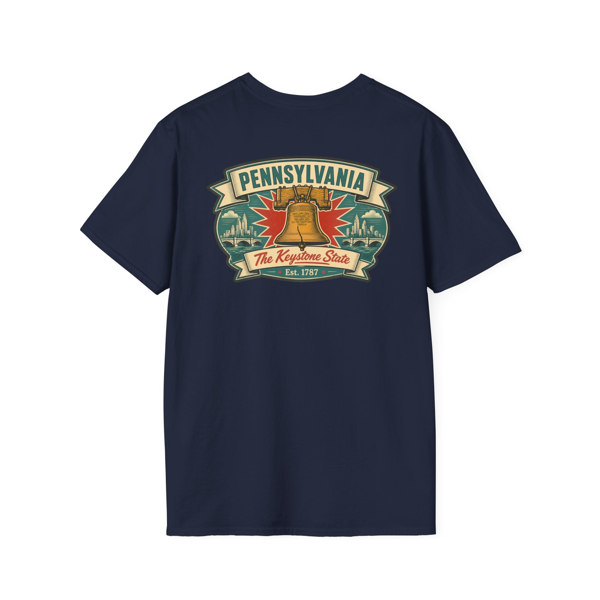 Pennsylvania Liberty Bell T-shirt in navy with front Pennsylvania crest graphic
