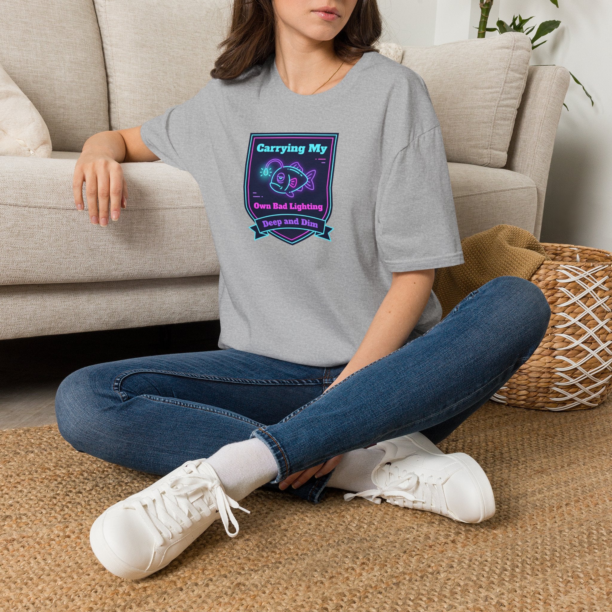 Funny Anglerfish T-Shirt | Carrying My Own Bad Lighting Deep Sea Neon Graphic Tee | Ocean Gift