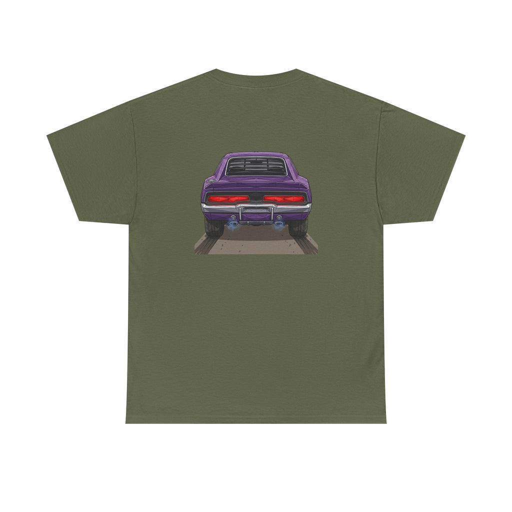 Retro Purple Muscle Car Tee | Front and Back Car Illustration