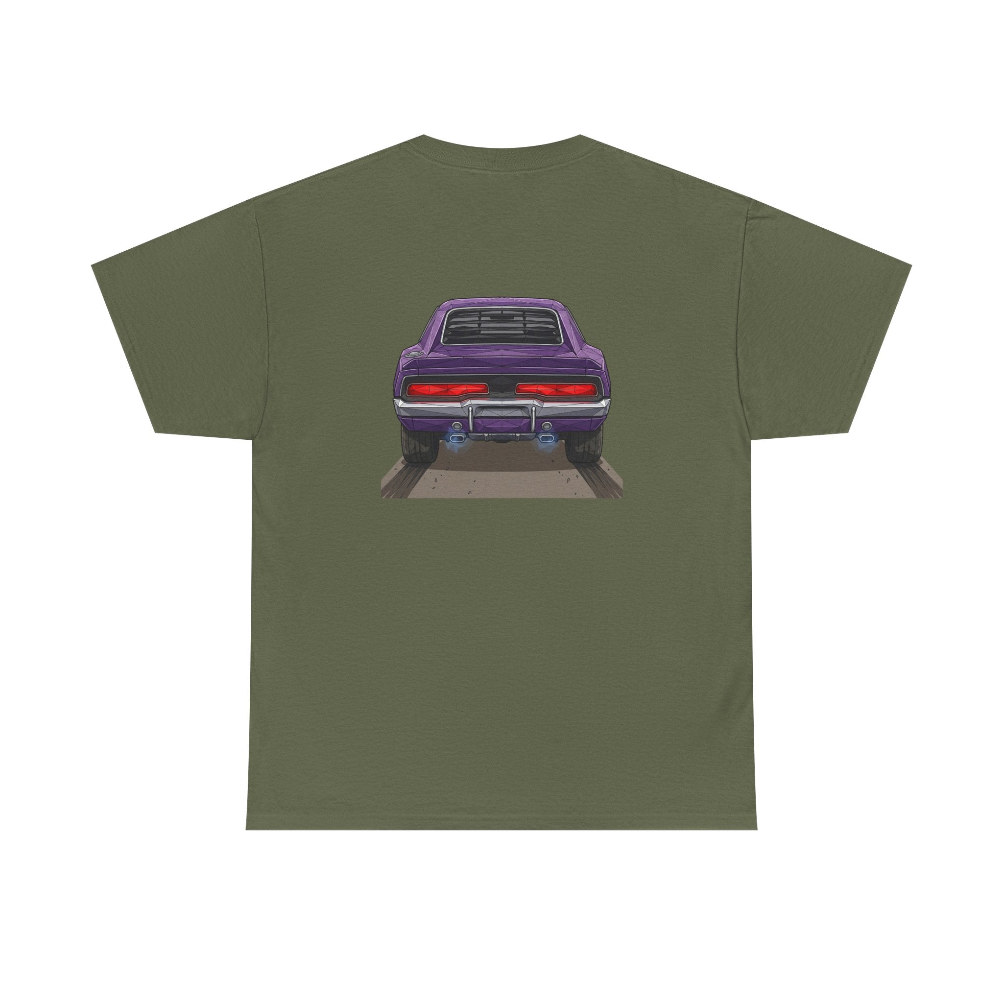 Retro Purple Muscle Car Tee | Front and Back Car Illustration