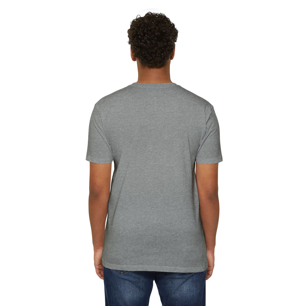 Gray crewneck T-shirt, plain back view with short sleeves